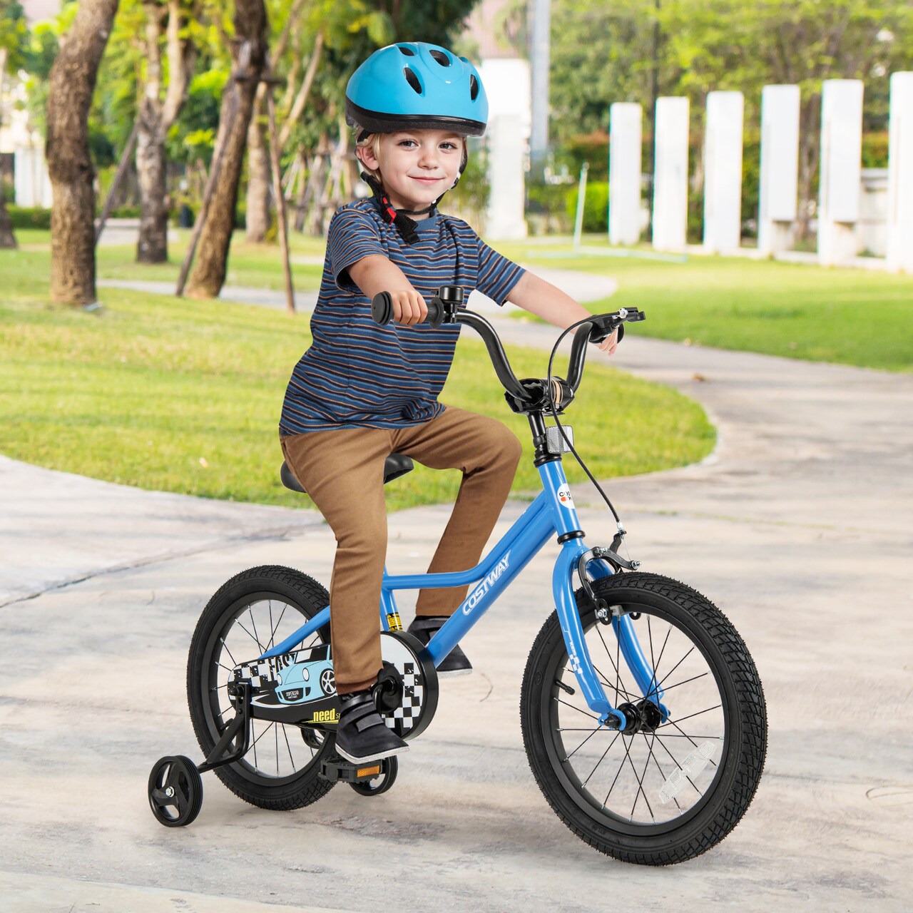 Blue Dual Brakes Kids Bicycle with Carbon Steel Frame and Training Wheels Perfect for All Terrains